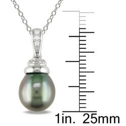 Miadora Sterling Silver Tahitian Pearl and Diamond Accent Pendant (H I, I2 I3) Miadora Pearl Necklaces