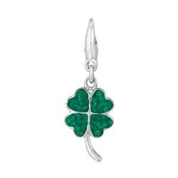 Sterling Silver Green Crystal 4 leaf Clover Charm Silver Charms