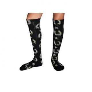 Black with Cream Horseshoes & Nautical Stars Over The Knee Socks Clothing