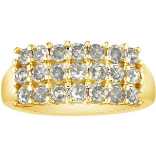 10k Yellow Gold 1ct TDW Diamond 3 row Ring (K L, I3) Diamond Rings