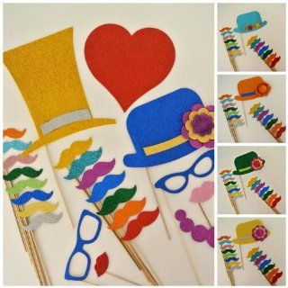 Mustache on a Stick Photo Booth Party Supplies Party Favors 100 Pc Top Hats Bowler Hats Hearts Mustache on a Stickits Vintage Eyeglasses Lips Health & Personal Care
