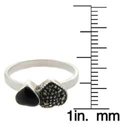 Dolce Giavonna Sterling Silver Marcasite and Black Onyx Double Heart Ring Dolce Giavonna Gemstone Rings