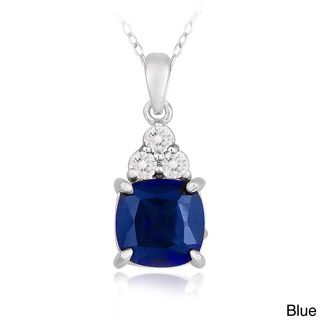 Icz Stonez Sterling Silver Cushion cut Created Gemstone and Cubic Zirconia Necklace ICZ Stonez Cubic Zirconia Necklaces