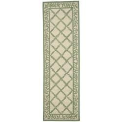 Hand hooked Trellis Ivory/ Light Green Wool Rug (2'6 x 10') Safavieh Runner Rugs