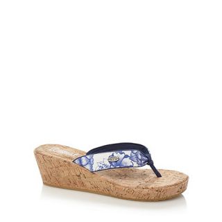 Animal Blue floral mid cork wedge sandal