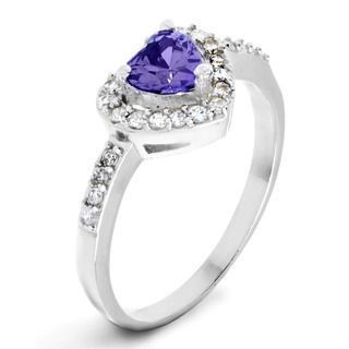 ELYA Sterling Silver Purple Heart cut Cubic Zirconia Double Halo Ring West Coast Jewelry Cubic Zirconia Rings