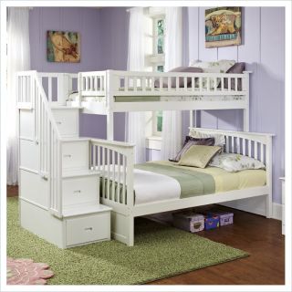 Atlantic Furniture Columbia Staircase Bunk Bed Twin Over Full in White   AB55702