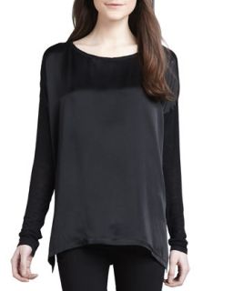 Womens Loose Mix Fabric Top, Black   Vince   Black (SMALL 2/4)