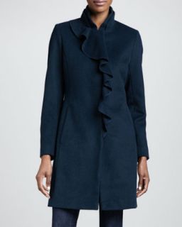 Womens Asymmetric Ruffle 3/4 Length Coat   DKNY   Deep teal (6)
