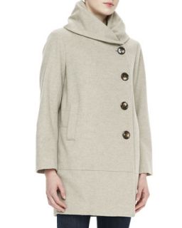 Womens Cashmere Button Closure Long Sleeve Cocoon Coat   Sofia Cashmere  