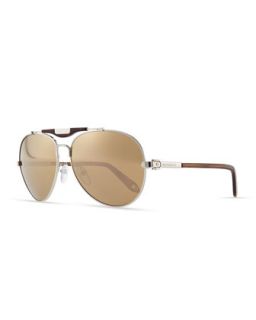 Shiny Aviator Sunglasses with Flash Lens, Silvertone   Givenchy   Silver/Gold