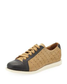 Mr. Miller Bicolor Perforated Sneaker, Camel   The Office of Angela Scott  