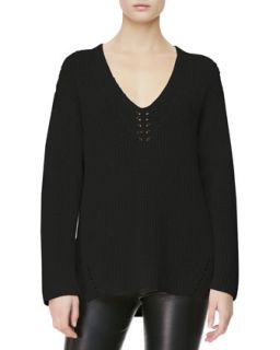 Womens V Neck Detail Knit Sweater, Black   THE ROW   Black (LARGE)