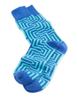 Mens Maze Pattern Knit Socks, Blue   Arthur George by Robert Kardashian   Blue