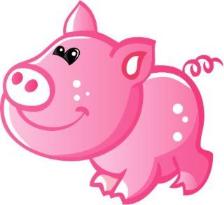 Children's Wall Decals   Pink Pig with White Spots, White Nose, Curly Tail   12 inch Removable Graphics (4 same)   Prints