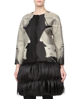 Womens Fur Jacquard Snap Coat   Carolina Herrera   Black/Gallery gry (8)