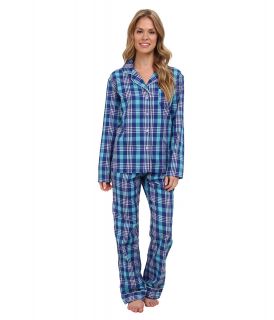 BOTTOMS O.U.T GAL Woven Long Sleeve PJ Set w/ Pants Womens Pajama Sets (Blue)