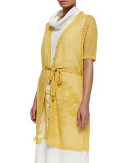 Mecenate Semi Sheer Tie Waist Cardigan, Womens   Marina Rinaldi   Yellow (X 