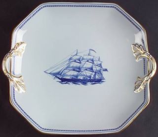 Spode Trade Winds Blue Square Handled Cake Plate, Fine China Dinnerware   Blue B
