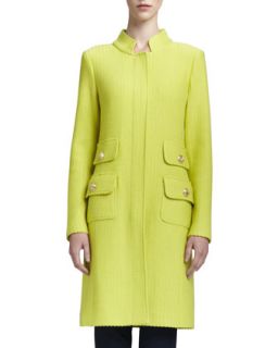 Womens Long Tonal Pinstripe Jacket, Chartreuse   St. John Collection  
