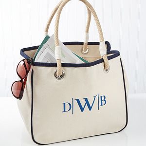 Embroidered Canvas Rope Tote  Monogram