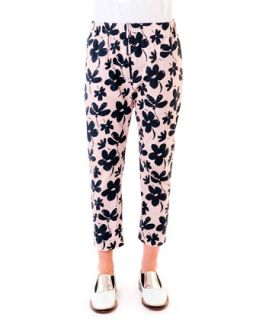 Womens Floral Elastic Waist Ankle Pants, Pink/Navy   Marni   Pink navy (44/8)