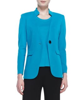 Jersey One Button Jacket, Womens   Misook   Peacock (0X (16/18))