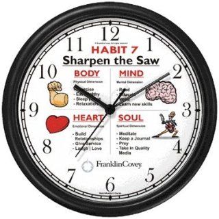 Habit 7   Sharpen the Saw (English Text)   Wall Clock from THE 7 HABITS   CLOCK COLLECTION by WatchBuddy Timepieces (Slate Blue Frame)  