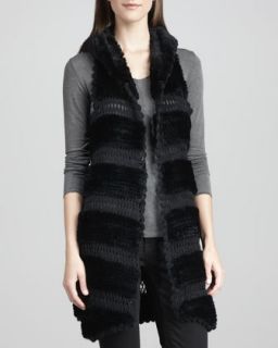 Womens Rex Rabbit Fur & Knit Vest, Black   La Fiorentina   Black