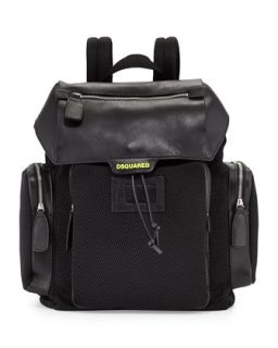 Mens Mesh and Leather Drawstring Backpack   Dsquared2   Black