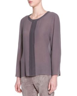 Womens Long Sleeve Center Placket Silk Tunic   Piazza Sempione   Gray (44/10)
