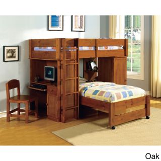 Furniture Of America Furniture Of America Carmenie Twin Over Twin Loft Bed With Built in Workstation Oak Size Twin