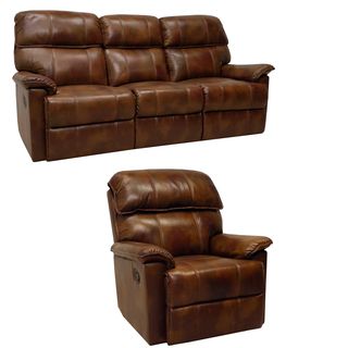 Palma Caramel Brown Italian Leather Reclining Sofa And Recliner Chair