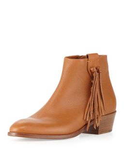 Side Fringe Leather Ankle Boot   Valentino   Cognac (40.5B/10.5B)