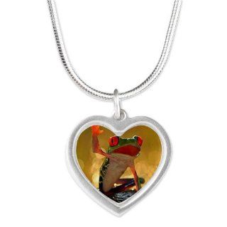  tree frog saying hi Silver Heart Necklace   Standard Silver Pendant Necklaces Jewelry