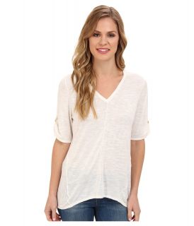 Calvin Klein S/S V Neck Sweater w/ Hardware Womens Short Sleeve Pullover (White)