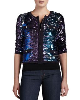 Womens Allover Sequined Jacket, Petite   Michael Simon   Blue.purple mlt (PS