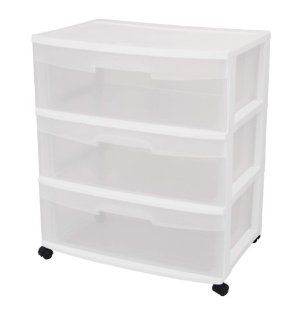 Sterilite 29308001 3 Drawer Wide Cart with See Through Drawers and Black Casters, White   Kitchen Storage Carts