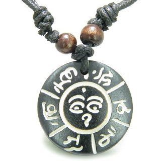 Amulet Tibetan Mantra Om Mani Padme Hum and Buddha All Seeing Eye Magic Symbols Natural Bone Magic Pendant Necklace Best Amulets Jewelry