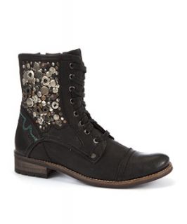 Feud Black Stud Panel Lace Up Leather Boots