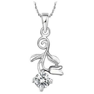 Virgin Shine Platinum Plate White Zircon Necklace With Several Flowers Pendant Jewelry