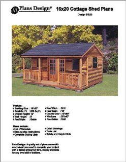 16' X 20' Cottage Shed with Porch Project Plans  Design #61620   Woodworking Project Plans  