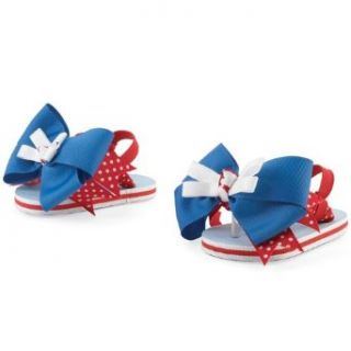 Mud Pie Boathouse Baby Big Bow Blue and Red Flip Flops, Nautical, 0   6 Months Clothing