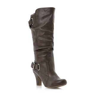 Head Over Heels by Dune Grey/brown poach buckle trim slouch knee high boots