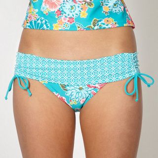 Beach Collection Turquoise floral fold down bikini bottoms