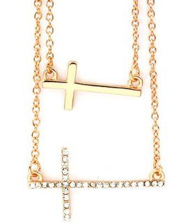Jaydes Boutique Gold Multi Strand Sideways Cross Necklace Gold Cross Necklace Jewelry