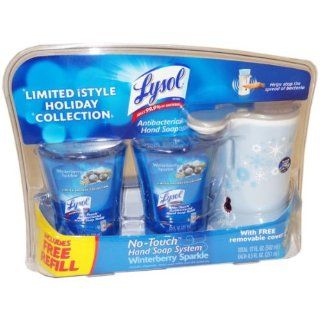 Lysol No Touch Antibacterial Hand Soap System Winterberry Sparkle, 2 Refills & Removable Cover   Countertop Soap Dispensers