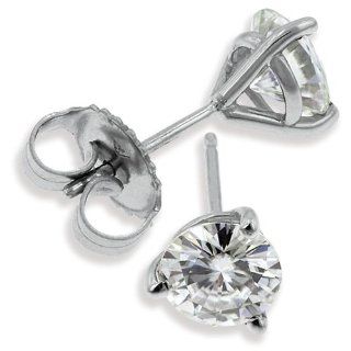 14Kt White Gold, Charles and Colvard Certified Moissanite, Round 3 Prong Martini Stud Earrings 1.50 TCWT Nikki Rocks Jewelry
