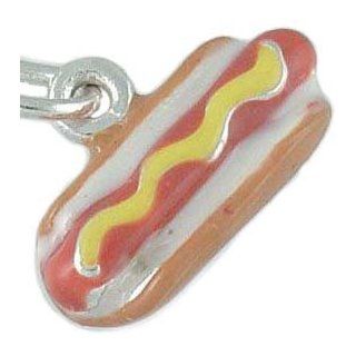 Sterling Silver and Enamel 3D Hotdog Frank Hot Dog Charm Jewelry