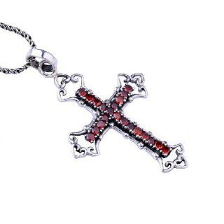 Ruby Inlaid Cross Amulet Sterling Silver Necklace Goth Jewelry for Men (PENDANT ONLY) Jewelry